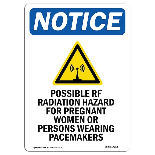 OSHA Sign, Possible RF Radiation With Symbol, 18in X 12in Rigid Plastic, 12" W, 18" H, Portrait